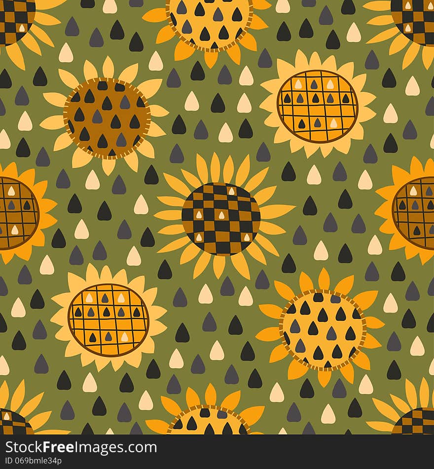 Seamless pattern with sunflowers