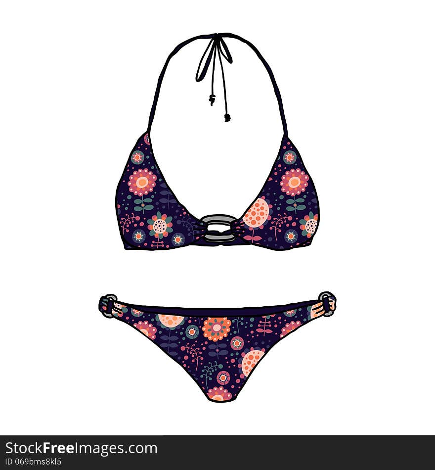 Illustration bikini with a floral pattern