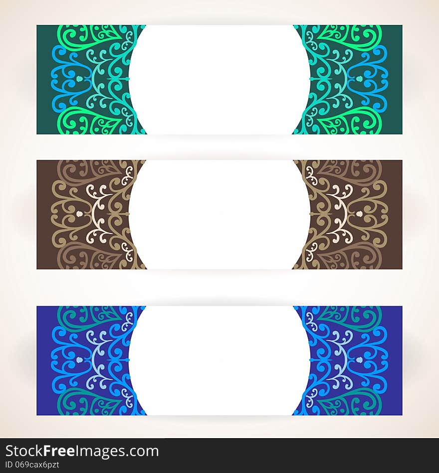 Vector set of colorful floral ornament greeting banners. Vector set of colorful floral ornament greeting banners.