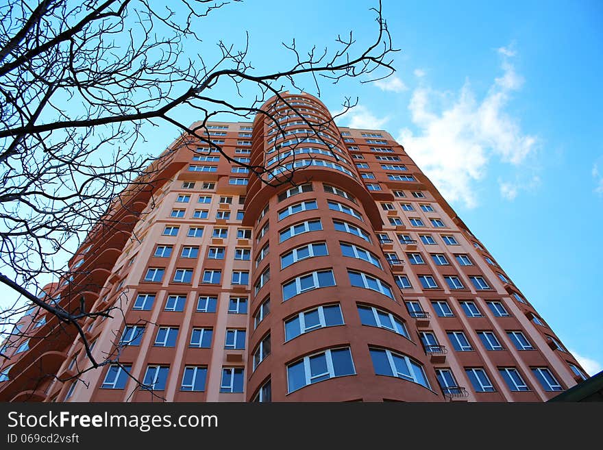 A photo of Part of new modern high rise apartment building facade