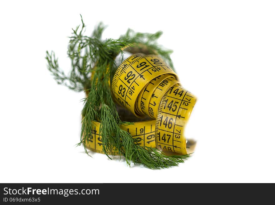 Centimeter and dill isolated on white for diet