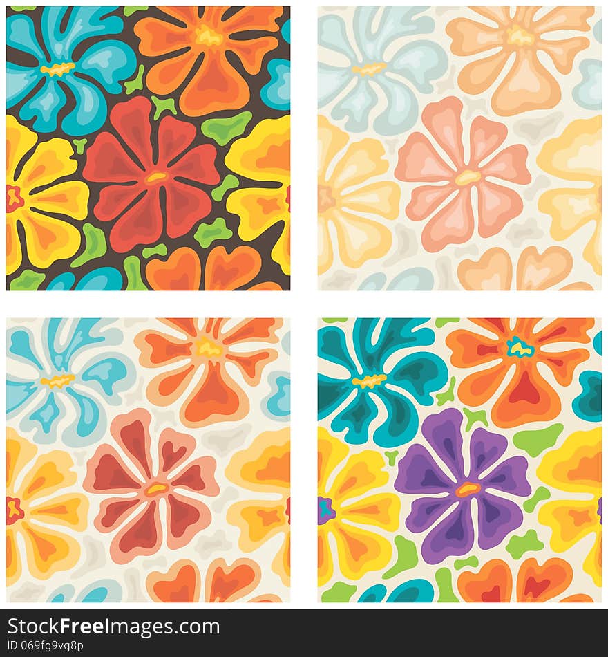 Seamless colored floral patterns