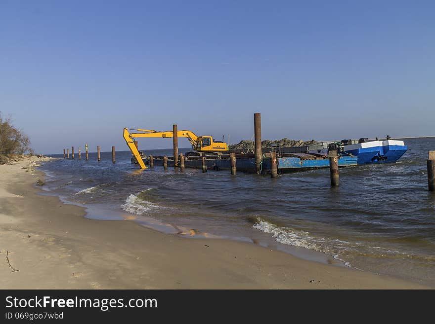 Dredging of the delta of the Vistula River, near Gdansk. Dredging of the delta of the Vistula River, near Gdansk