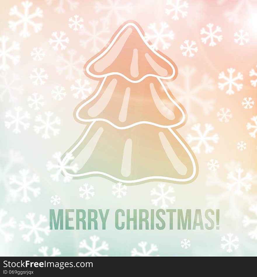 Abstract Christmas background with white snowflakes and fir tree in light soft colors. Vector illustration. Abstract Christmas background with white snowflakes and fir tree in light soft colors. Vector illustration.