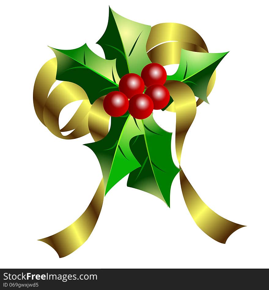 Holly berries with gold ribbon