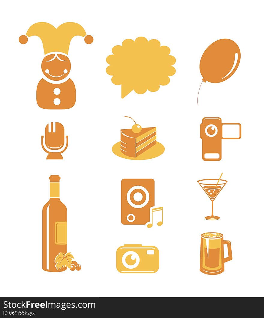 Holidays and party icons. Editable vector set