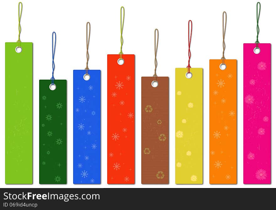 Blank price Multicolor tags on white background.