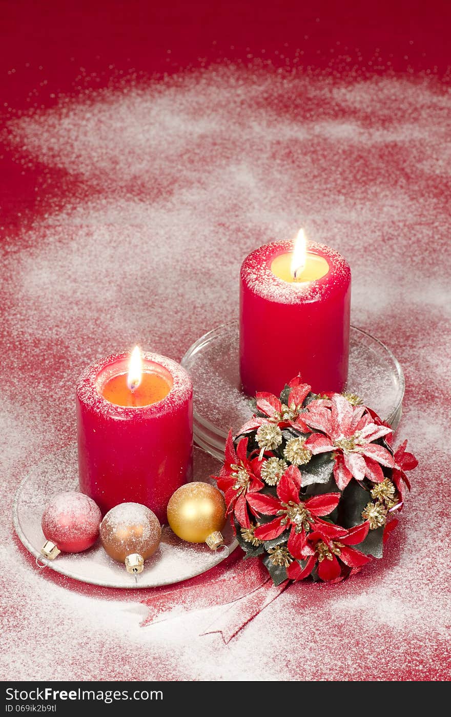 Christmas Decoration With Candles Ribbons And Cookies