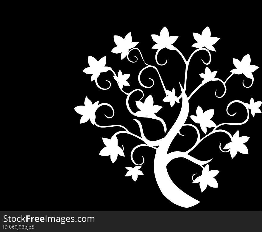 Illustration of a white tree silhouette.