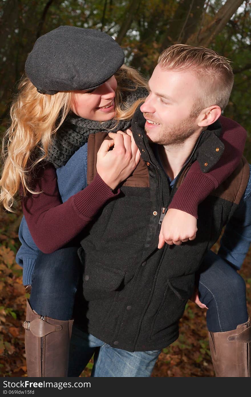 Happy couple in the forest