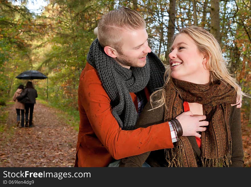 Smiling and having fun in the forest