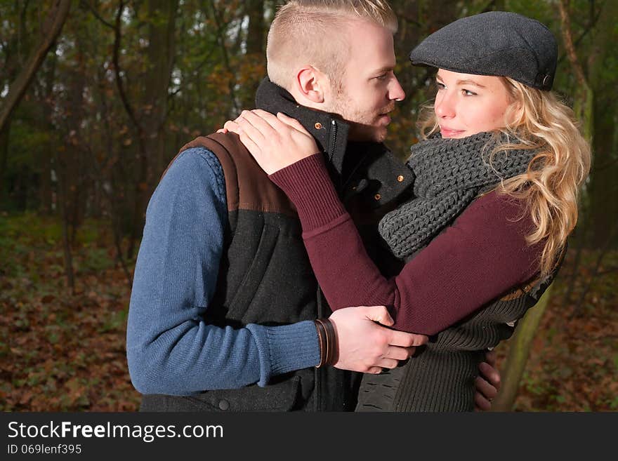 Happy young couple is having a nice time in october. Happy young couple is having a nice time in october