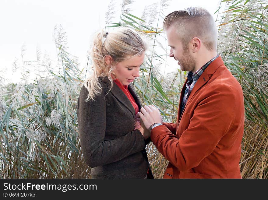 Happy young couple is having a nice time in october. Happy young couple is having a nice time in october