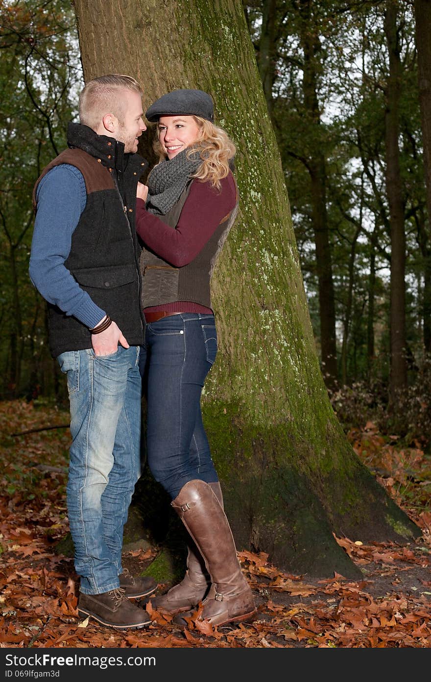 Happy young couple is having a nice time in october. Happy young couple is having a nice time in october