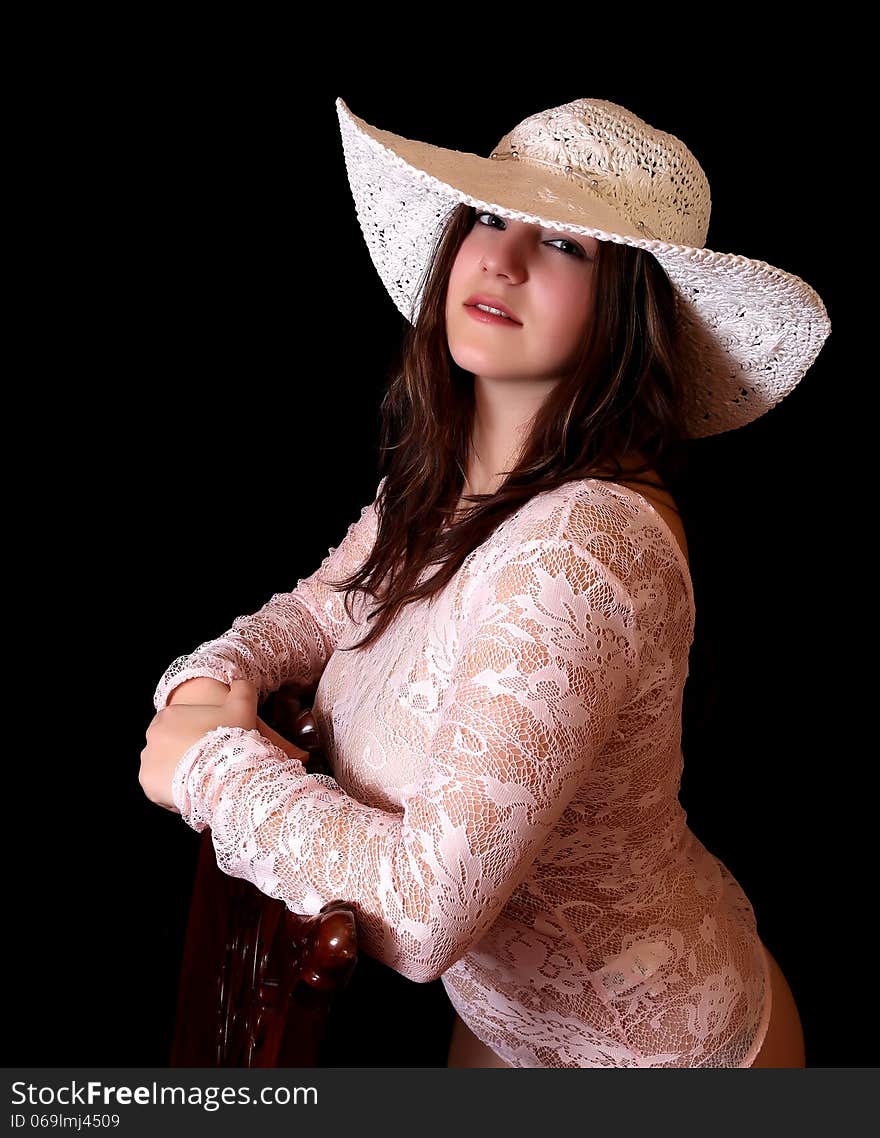 Girl, hat and chair