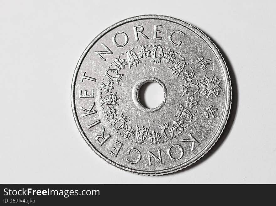 Norwegian coin with a hole. Norwegian coin with a hole