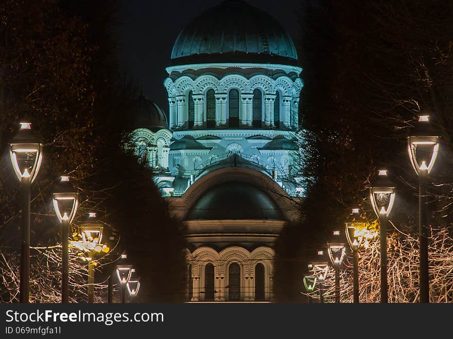 Kauno soboras in late evening