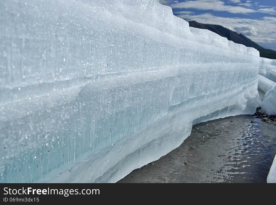 The permanent ice fields in the tideway of the Yakut river.