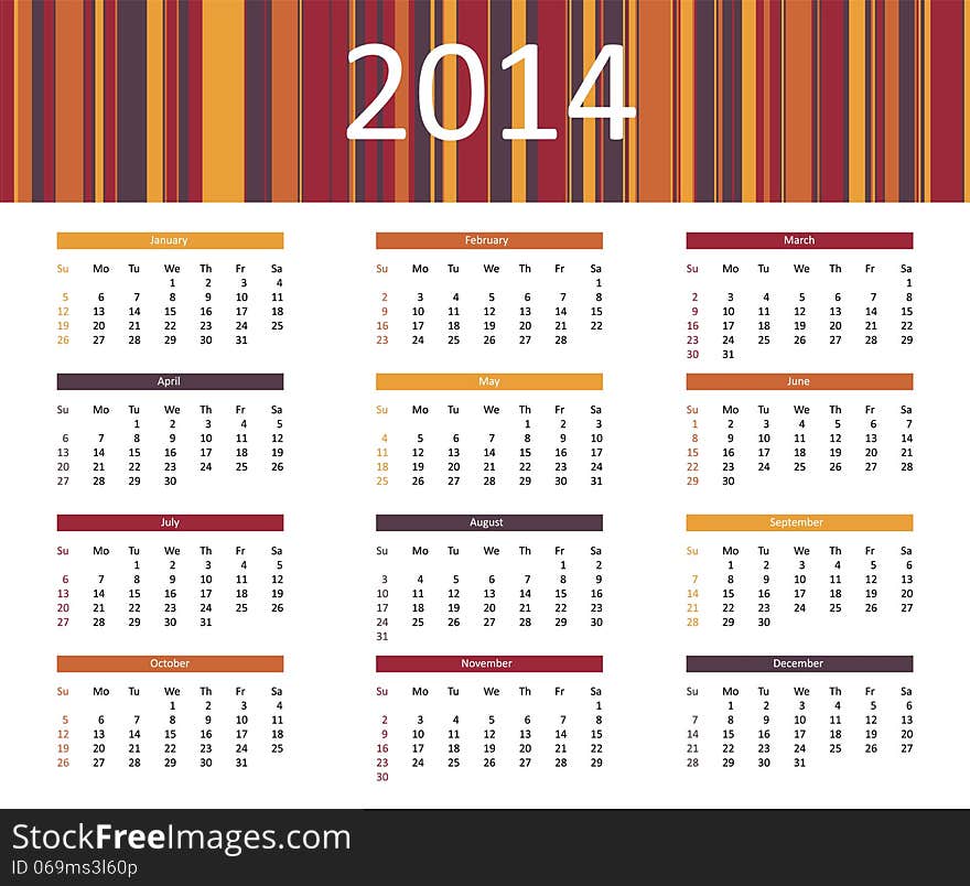 2014 Year Calendar