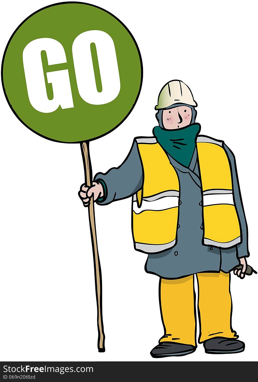 Standing man holding a GO sign. Standing man holding a GO sign