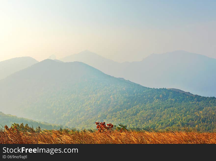 Overlook hazy mountains