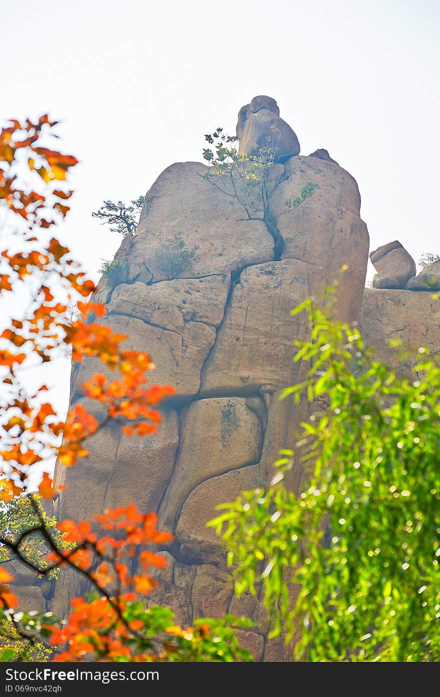 The huge stone and autumnal scenery