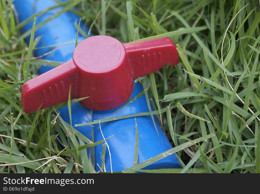 Plastic sluice of blue pipeline.