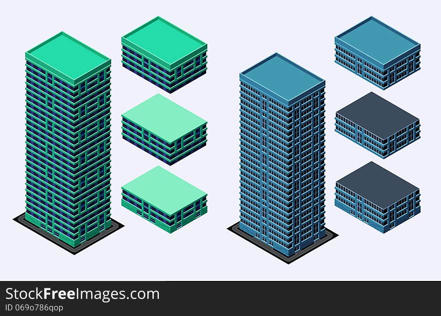 Pre-assembled isometric building/apartment, its height is easily customize