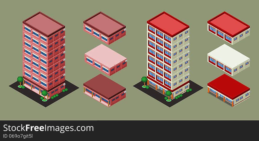 Pre-assembled isometric building/apartment, its height is easily customize