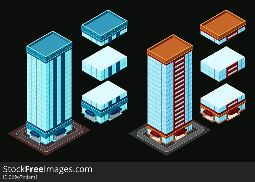 Pre-assembled isometric building/apartment, its height is easily customize