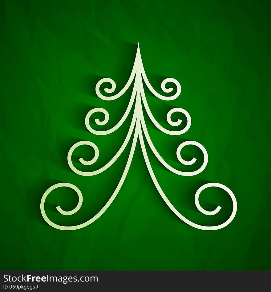 White 3d paper christmas tree on green background. RGB EPS 10