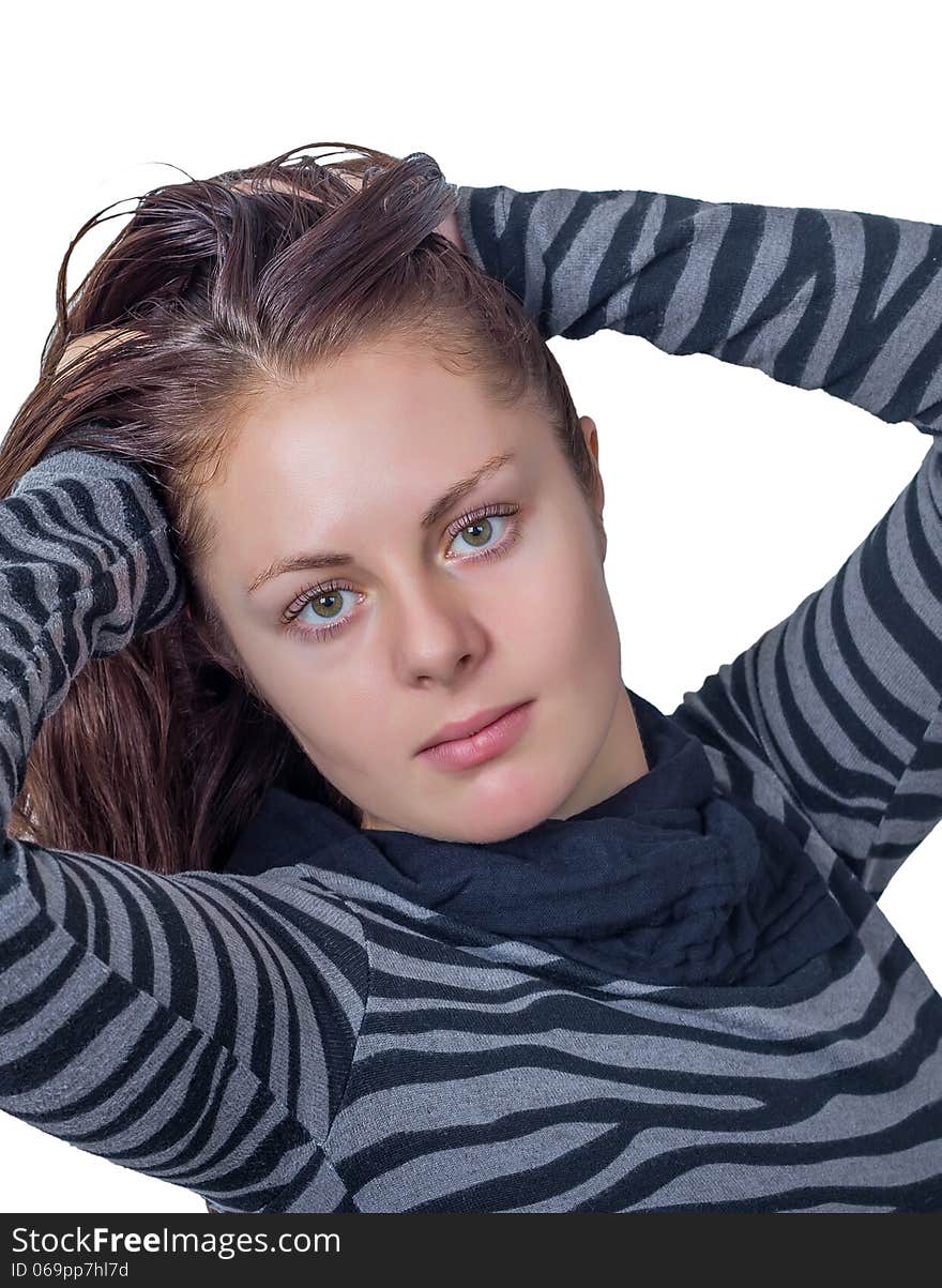 Portrait of a young woman on a white background insulated