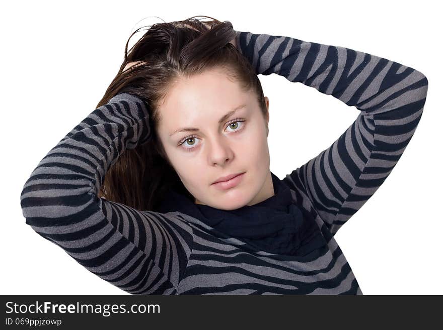 Portrait of a young woman on a white background insulated