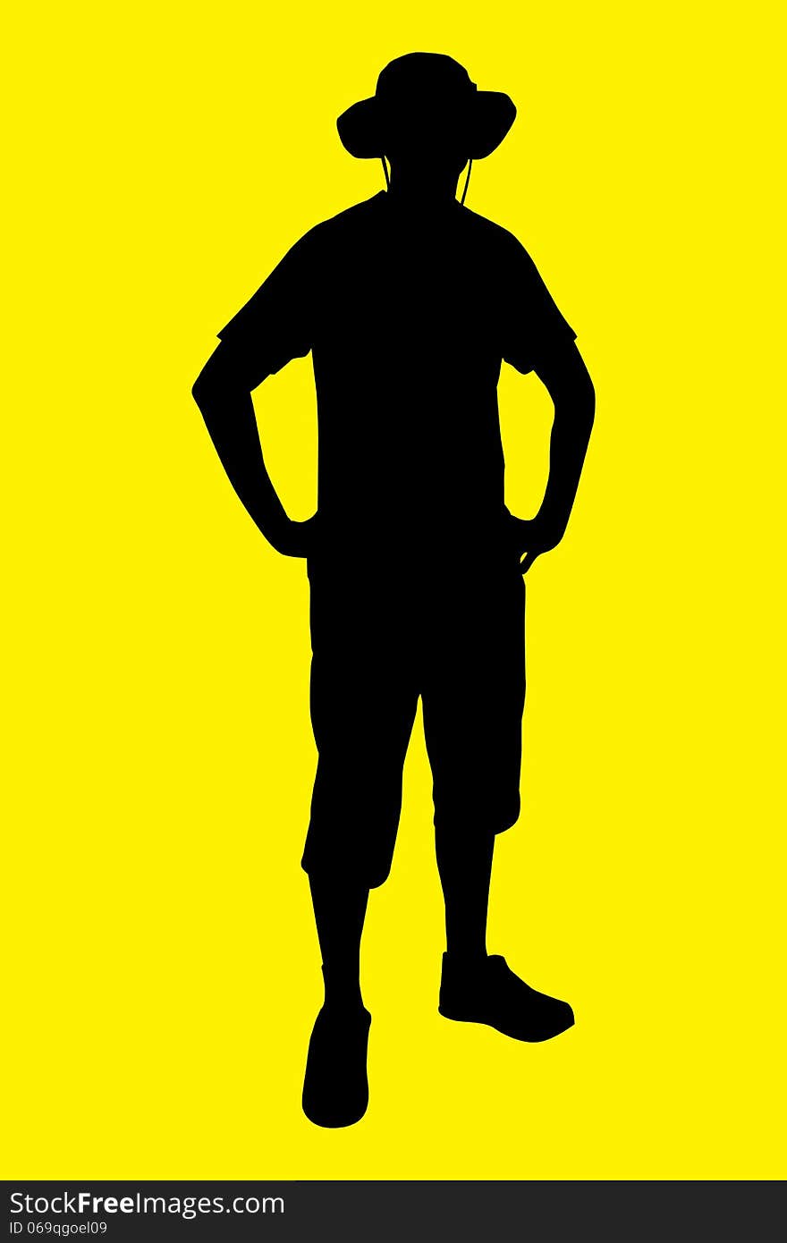 Vector illustration of tourist under the yellow background