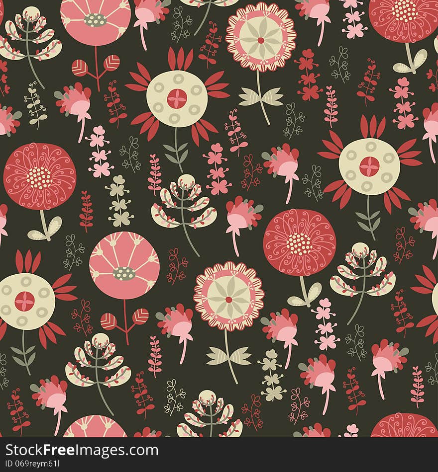 Seamless pattern with flowers on a dark background