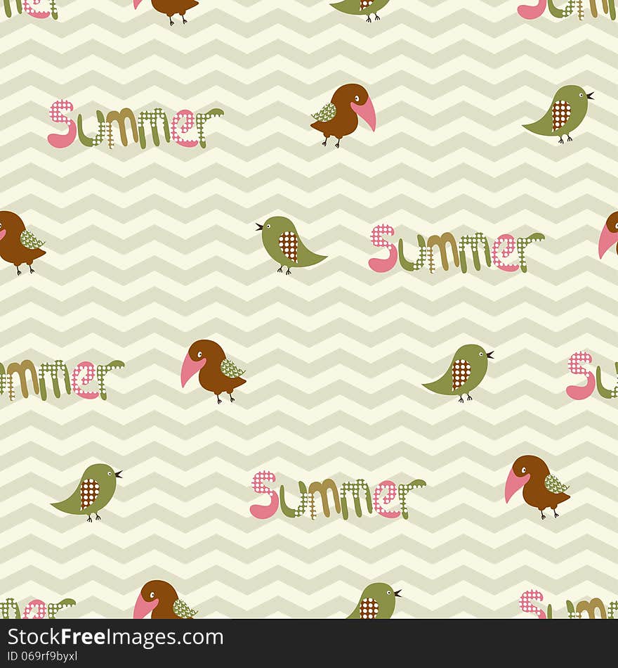 Seamless pattern with birds and the inscription su