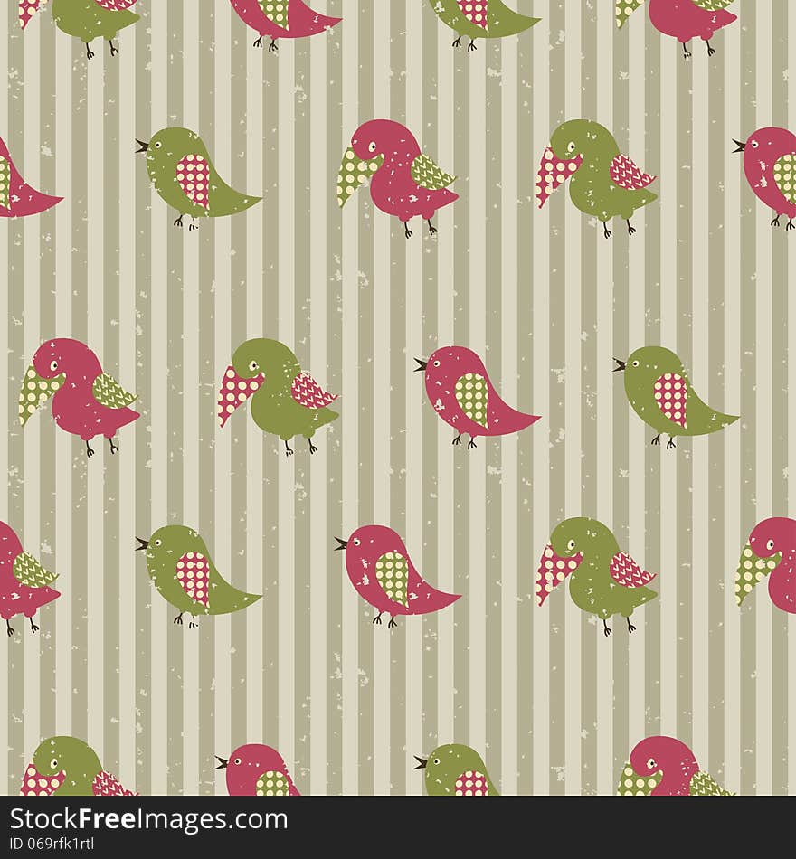 Seamless retro pattern with birds