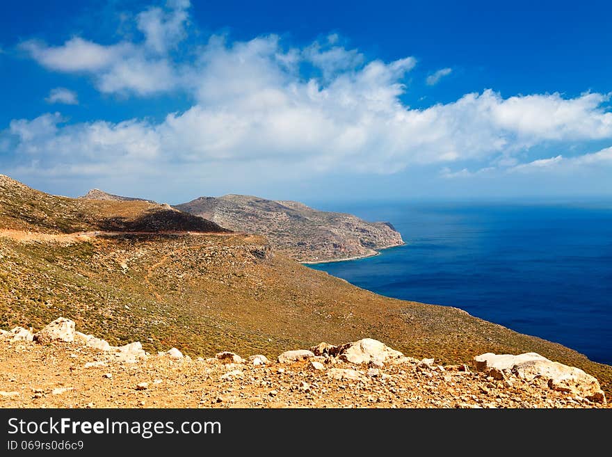 Beautiful view of blue Mediterranian sea near Balos lagoon, Crete, Greece. Beautiful view of blue Mediterranian sea near Balos lagoon, Crete, Greece