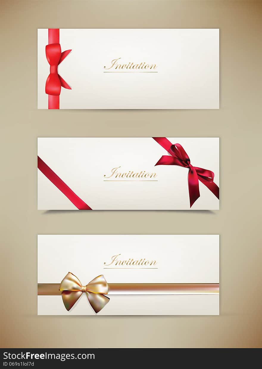 Gift Cards And Invitations With Ribbons.