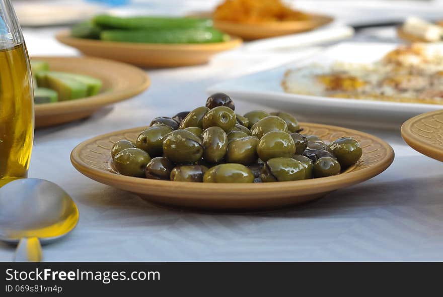 Olives displayed as part of a traditional Lebanese breakfast. Olives displayed as part of a traditional Lebanese breakfast