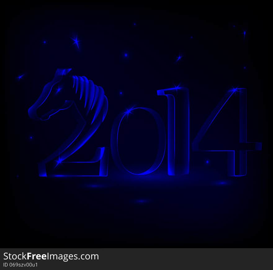 Year of the horse - New Year's card 2014 with glowing numbers and horse shape. Year of the horse - New Year's card 2014 with glowing numbers and horse shape.