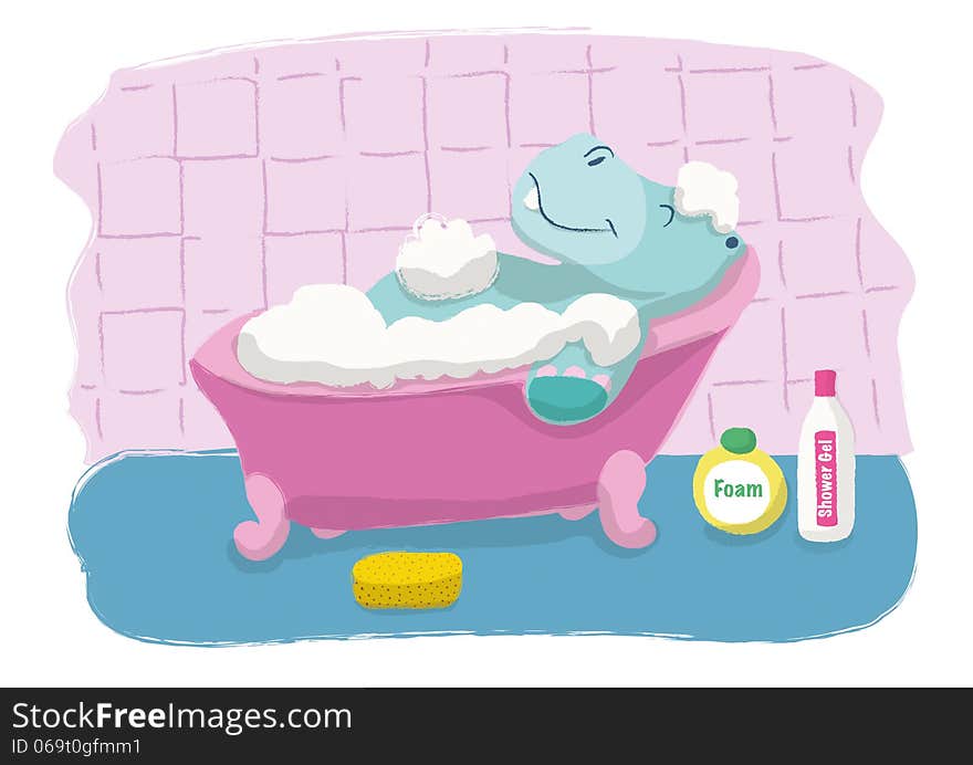 RELAXED HIPPOPOTAMUS TAKING A FOAM BATH. RELAXED HIPPOPOTAMUS TAKING A FOAM BATH