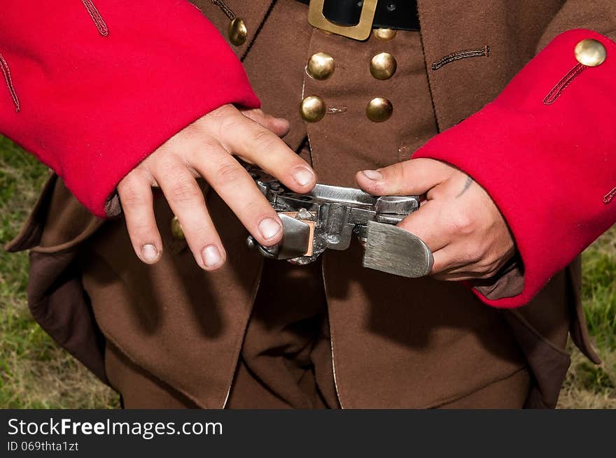 Historical soldier of Napoleonic wars with gun