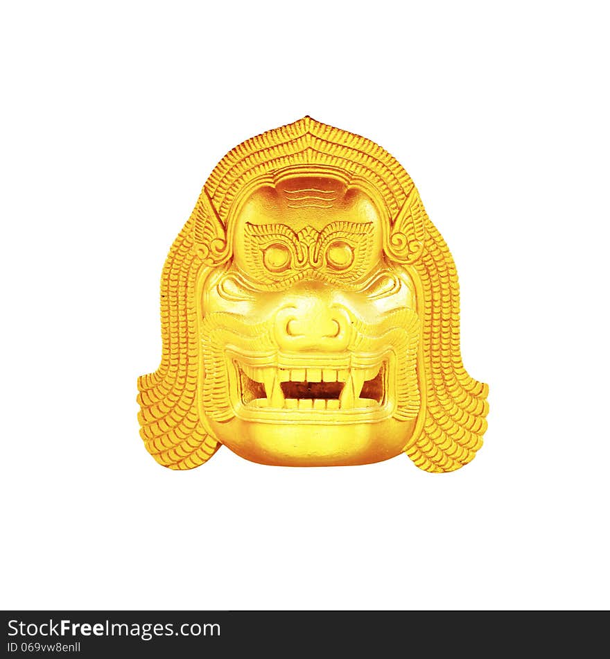 The Thai golden lion head on white background. The Thai golden lion head on white background