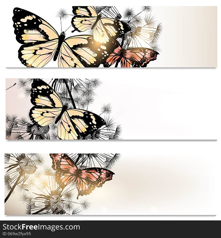 Abstract brochures set in floral style with butterflies