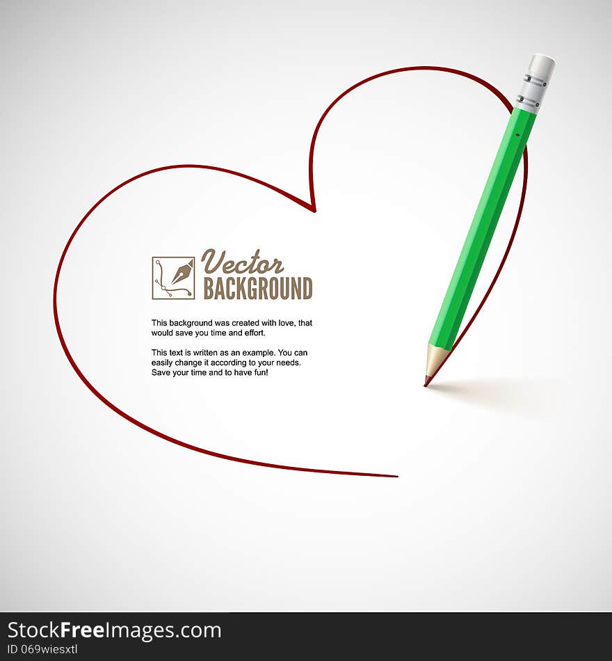 Pencil drawing heart. Background for your love letters