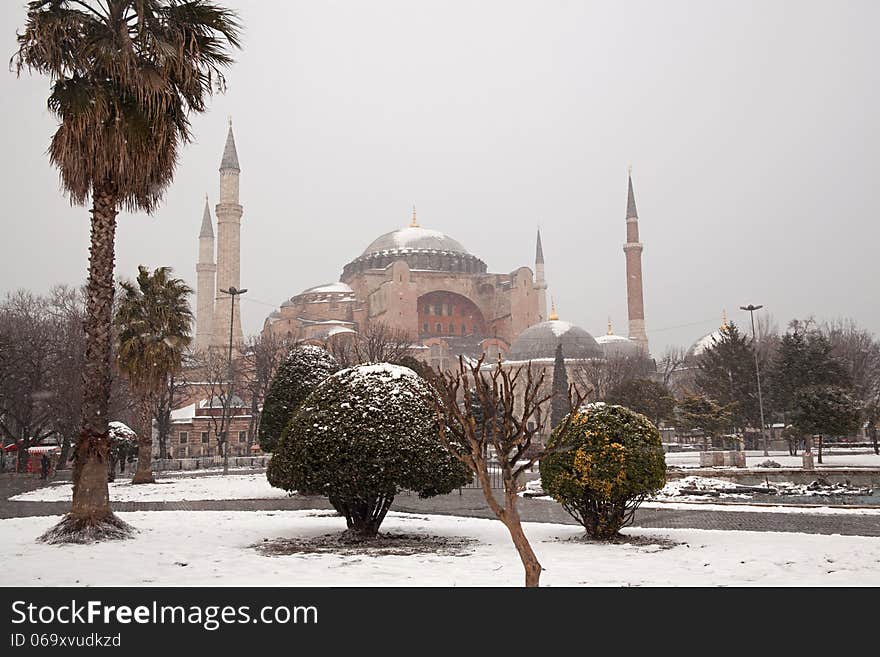 Hagia Sophia Mosque At A Snowy Day