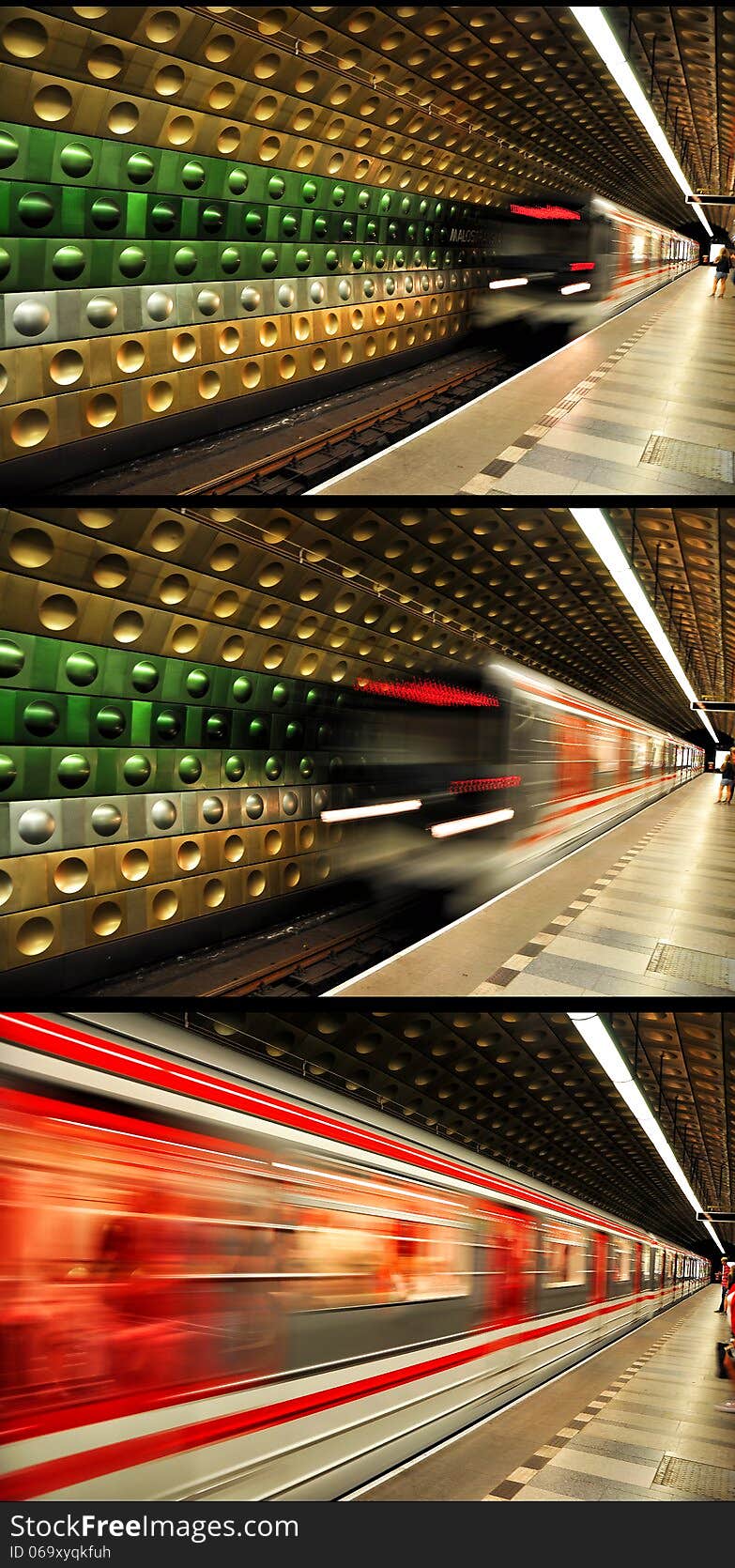 Red metro chasing underground station