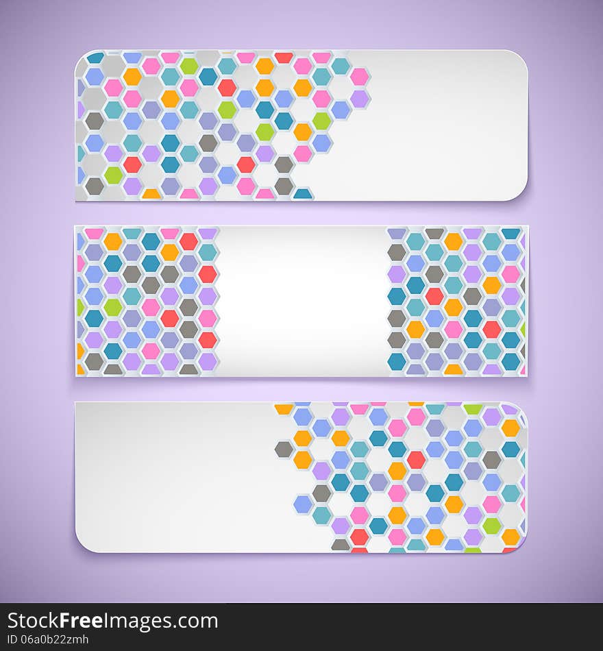 Colorful banners with hexagons and place for your message