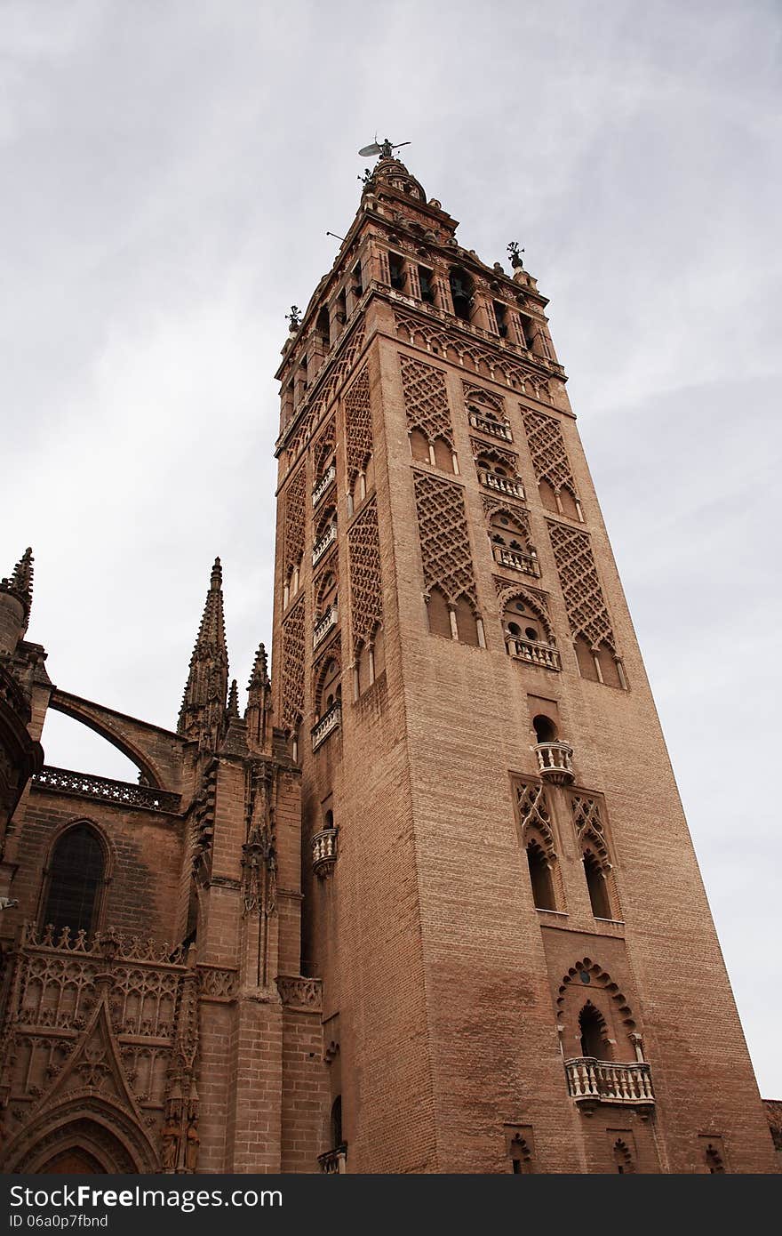 Gigantic Cathedral bell tower in Seville,Spain. Gigantic Cathedral bell tower in Seville,Spain